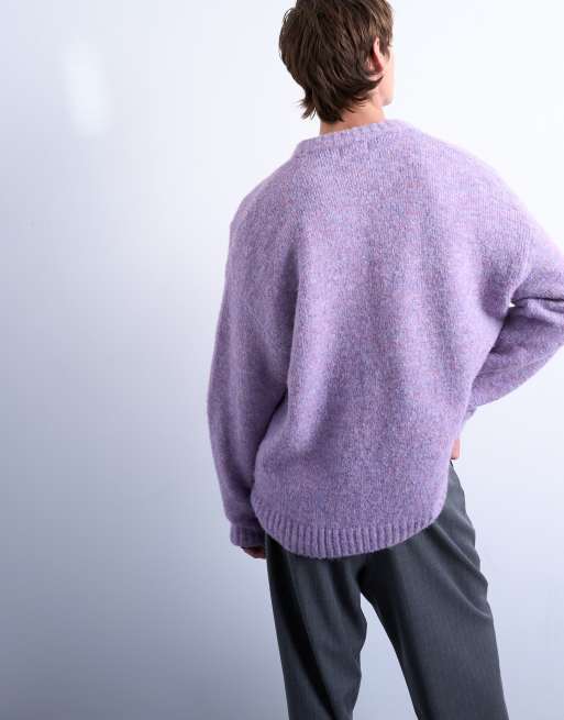 Topman loose knit crew sweater in purple