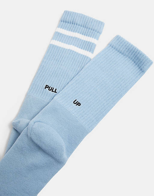 Topman pull up embroidery tube socks in blue