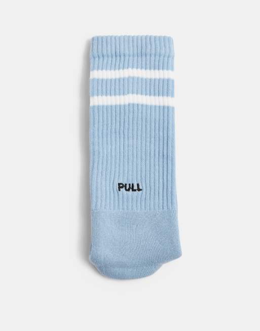 Topman Pull Up Embroidery Tube Socks In Blue Asos