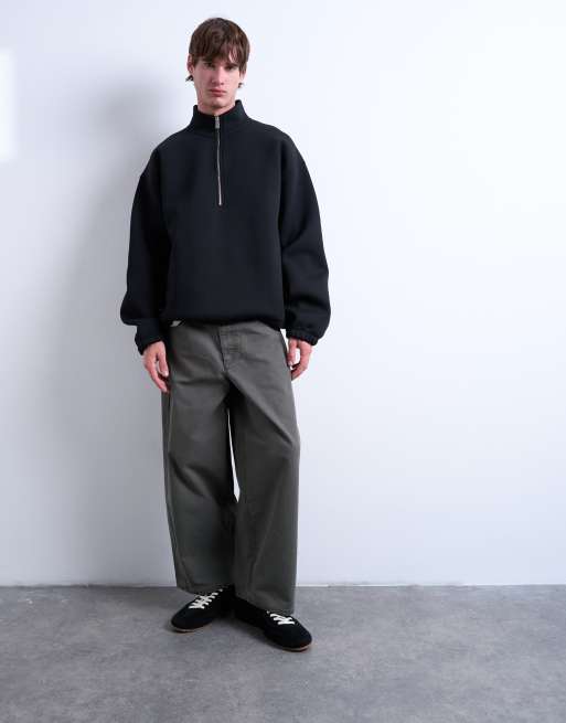 Topman – Pullover aus Material in Neoprenoptik in Schwarz mit kurzem Reißverschluss und Stehkragen, 3 von 5
