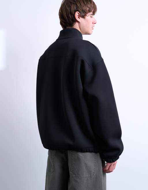 Topman – Pullover aus Material in Neoprenoptik in Schwarz mit kurzem Reißverschluss und Stehkragen, 4 von 5