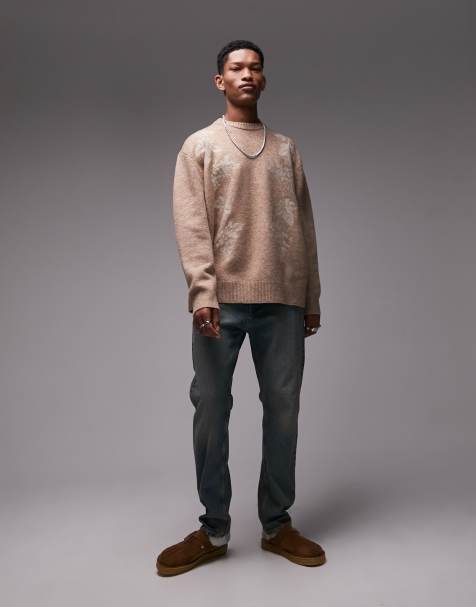 Topman – Pullover in Steinbeige mit Blumenstickerei - view 1