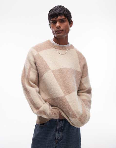 Topman – Pullover mit Blockfarben-Design in Ecru und Braun - view 1