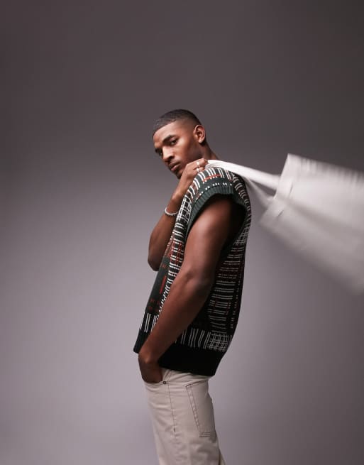 Topman – Pullunder in Grün mit Nahtdetails