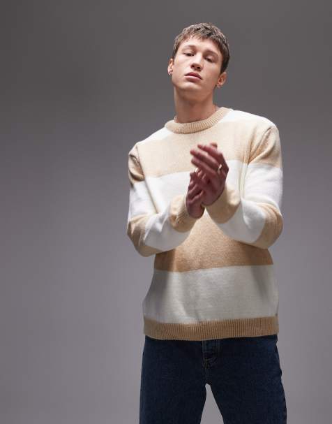 Topman – Puszysty dzianinowy sweter w kolorze owsianym i ecru - view 1
