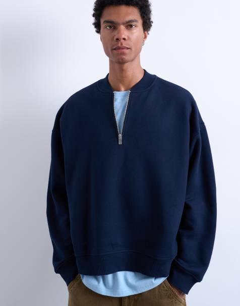 Topman quarter zip bomber jacket in navy - view 1
