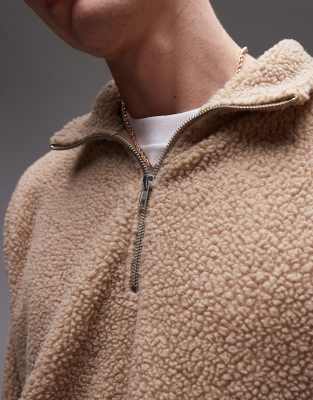 TOPMAN QUARTER ZIP BORG SWEATSHIRT 