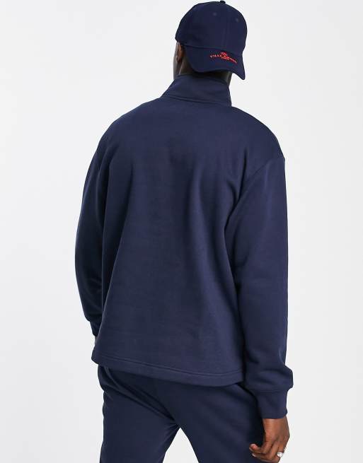 Topman quarter zip sweatshirt in navy | ASOS