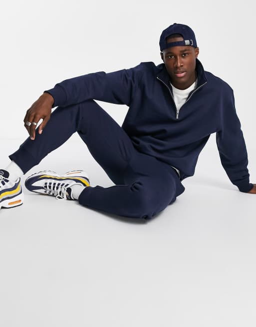 Topman quarter zip sweatshirt in navy | ASOS
