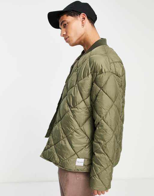 Mens Cotton Green Quilted Bomber Jacket - Jacketpop