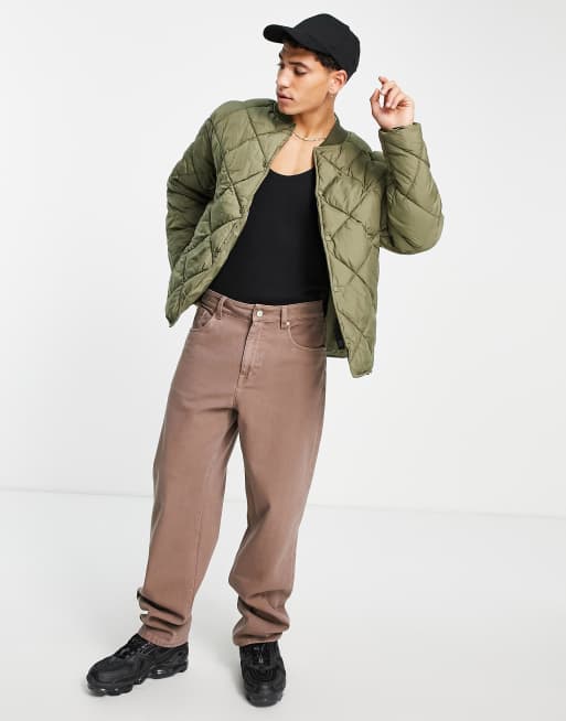 Olive quilted bomber on sale jacket