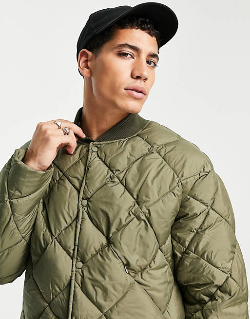 Topman quilted bomber jacket in olive - LGREEN | ASOS