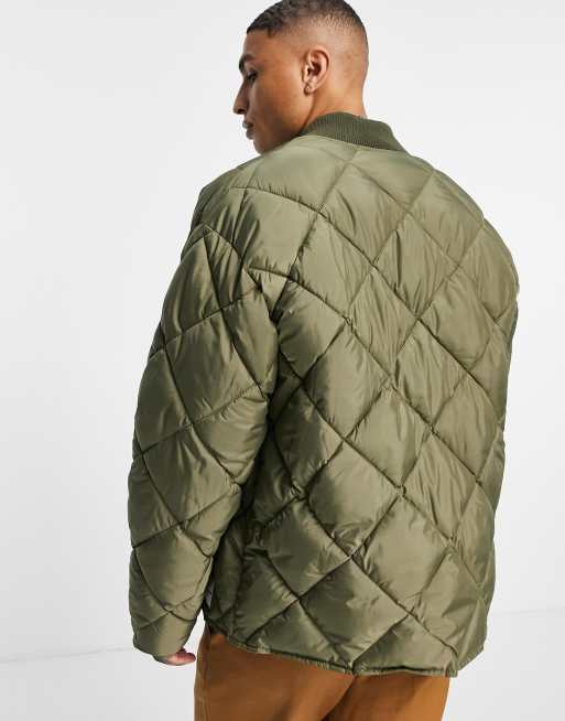 Topman quilted bomber jacket in olive - LGREEN