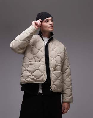 quilted bomber jacket in putty-Gray