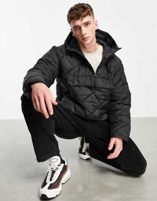 Topman quilted jacket with hood in black BLACK ASOS