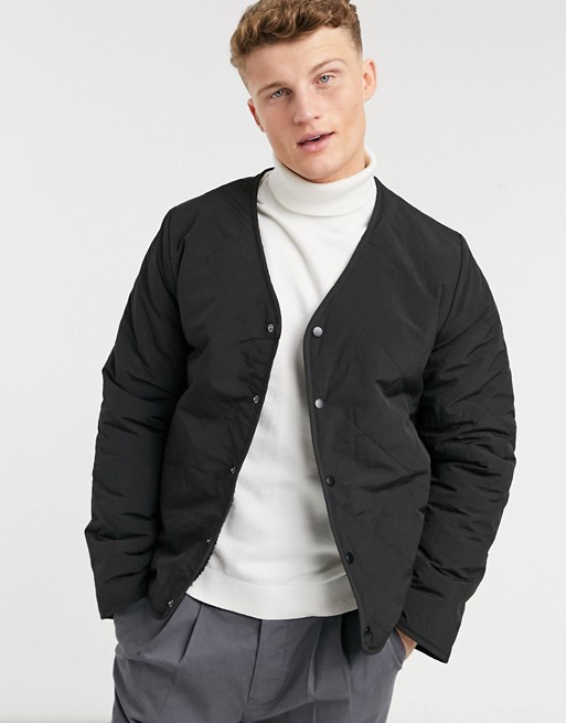 Topman quilted liner jacket in black