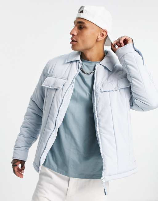 Topman quilted liner jacket with collar in light blue LBLUE ASOS