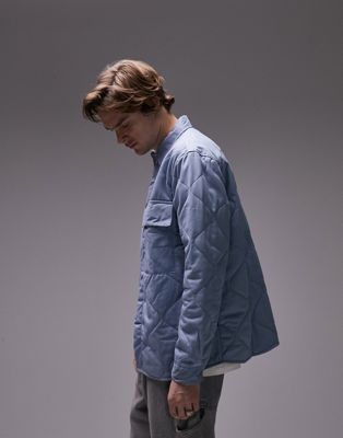 Topman quilted overshirt in blue