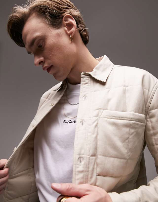 Topman quilted overshirt in stone