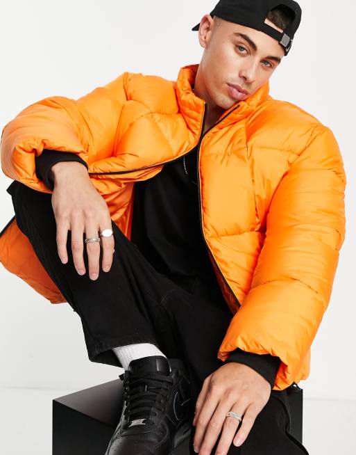 Topman quilted puffer jacket in orange