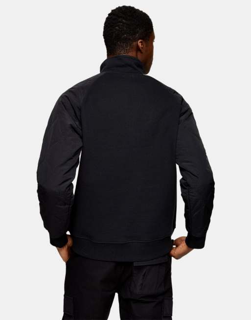 Topman quilted raglan sleeve half zip sweat in black, 2 of 4