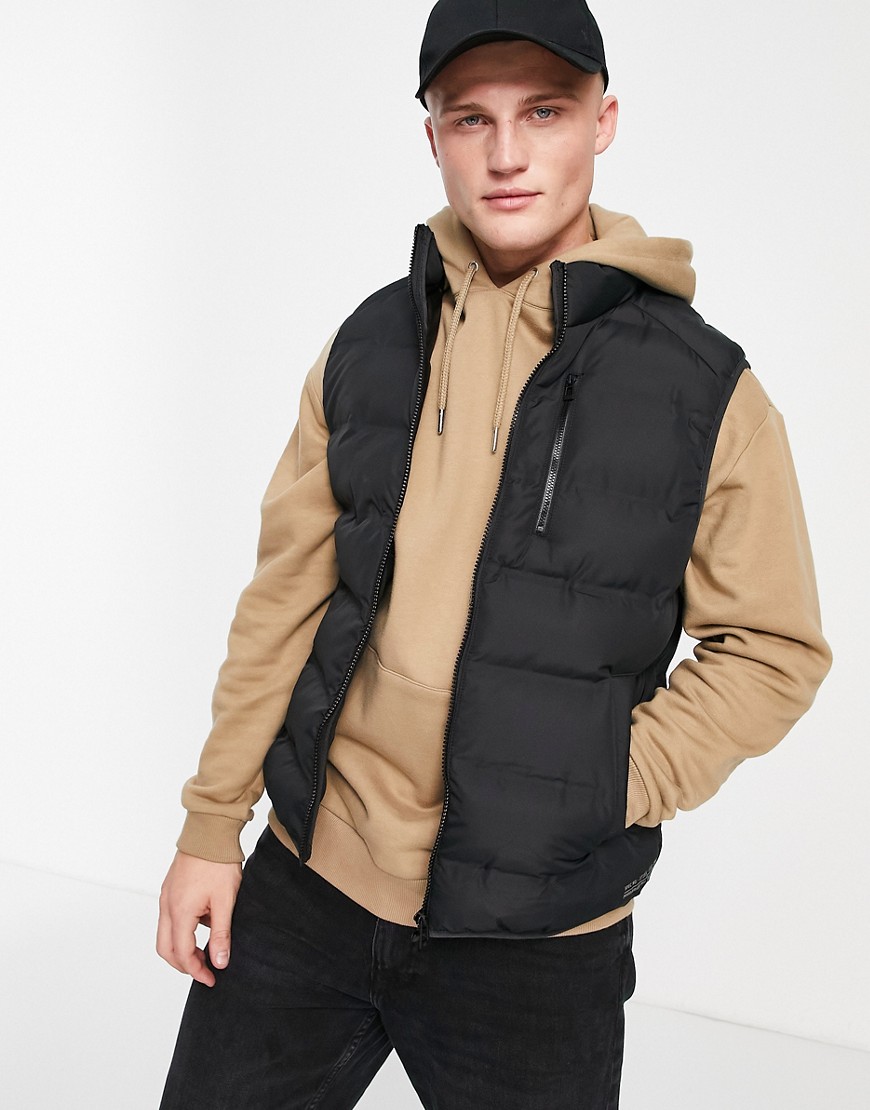 Topman quilted vest jacket with padding in black