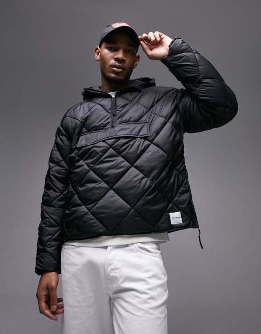 Topman - Quiltet sort jakke med hætte - BLACK