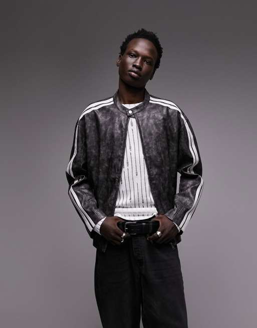 Topman - Race bikerjack van imitatieleer in zwart