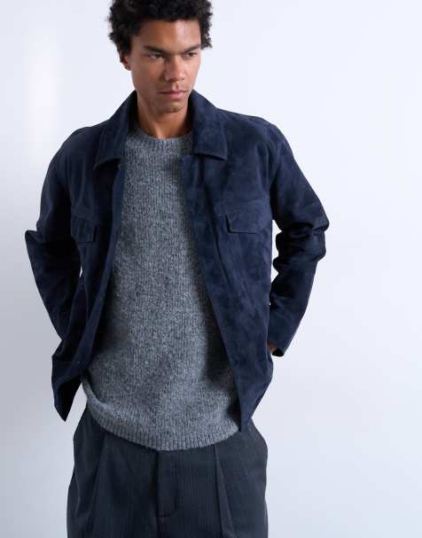 Topman – Racerjacke in Marineblau aus echtem Wildleder - view 1