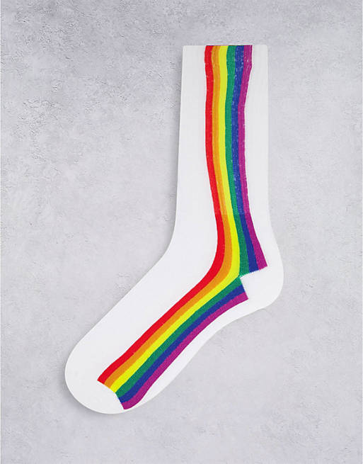Topman rainbow stripe tube socks in white