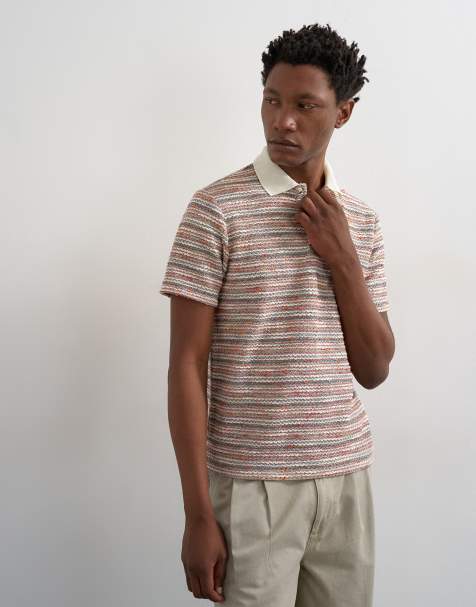 Topman – Randig, intervallfärgad pikétröja med textur och klassisk passform - view 1