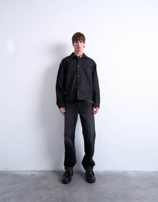 Topman Raw Denim Jacket In Black