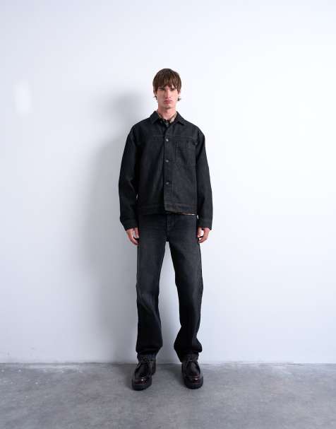 Topman raw denim jacket in black - view 1