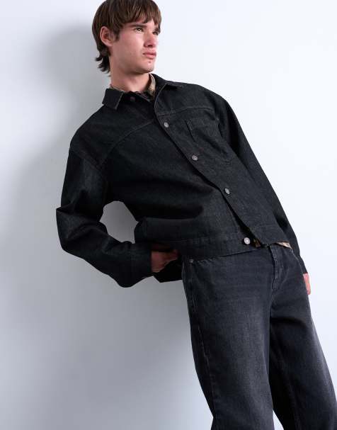 Topman raw denim jacket in black - view 1