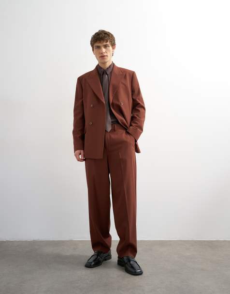 Topman relaxed fit wool touch suit trousers in rust