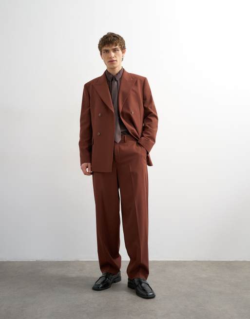 Topman – Rdzawoczerwony luźny garnitur dwurzędowy z imitacji wełny, 3 z 3