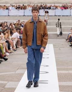 Real leather double pocket coat in tan