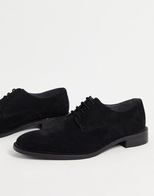 Topman real suede derby shoes in black