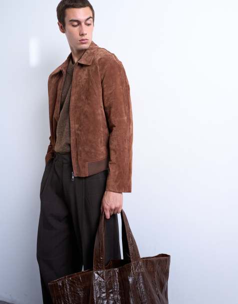Topman real suede jacket in rust - view 1
