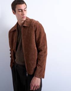 Model wearing Real suede jacket in rust