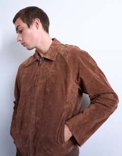 Model wearing Real suede jacket in rust