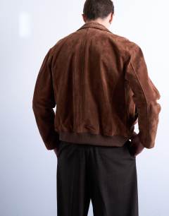 Model wearing Real suede jacket in rust