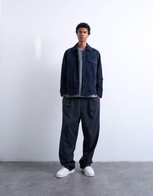 Topman Real Suede Racer Jacket In Blue