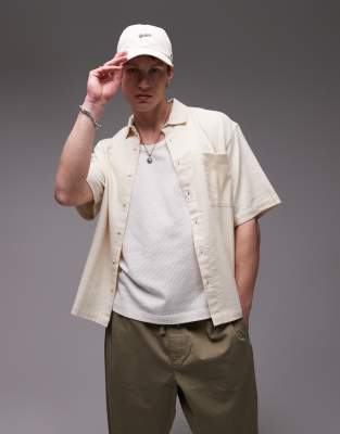 Topman - Recht overhemd met korte mouwen en textuur in stone - view 1