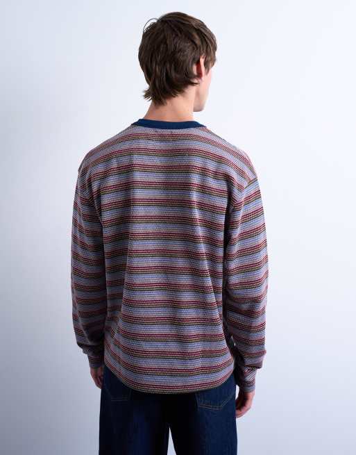 Topman - Recht oversized T-shirt met lange mouwen en strepen in multi, 3 van 5