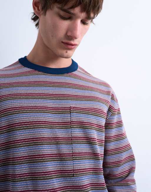 Topman - Recht oversized T-shirt met lange mouwen en strepen in multi, 4 van 5