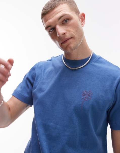Topman - Recht T-shirt met geborduurde boem in blauw - view 1