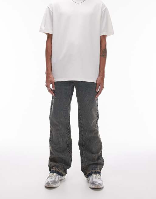 Topman - Rechte flared jeans in gemarmerd blauw