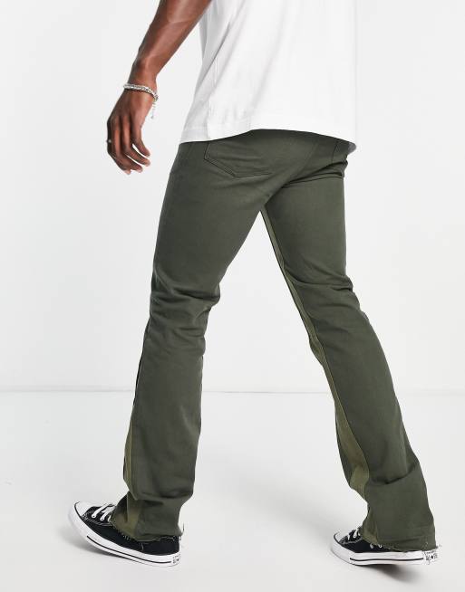 Topman - Rechte jeans in kaki met ingezette, contrasterende flare panelen, 4 van 4