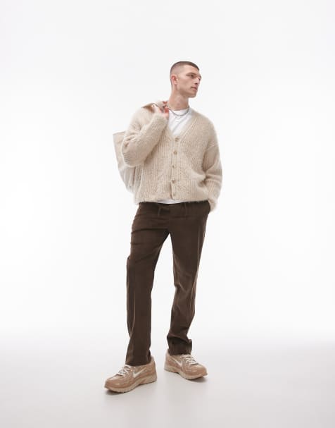 Topman - Rechte joggingbroek van corduroy in bruin - view 1